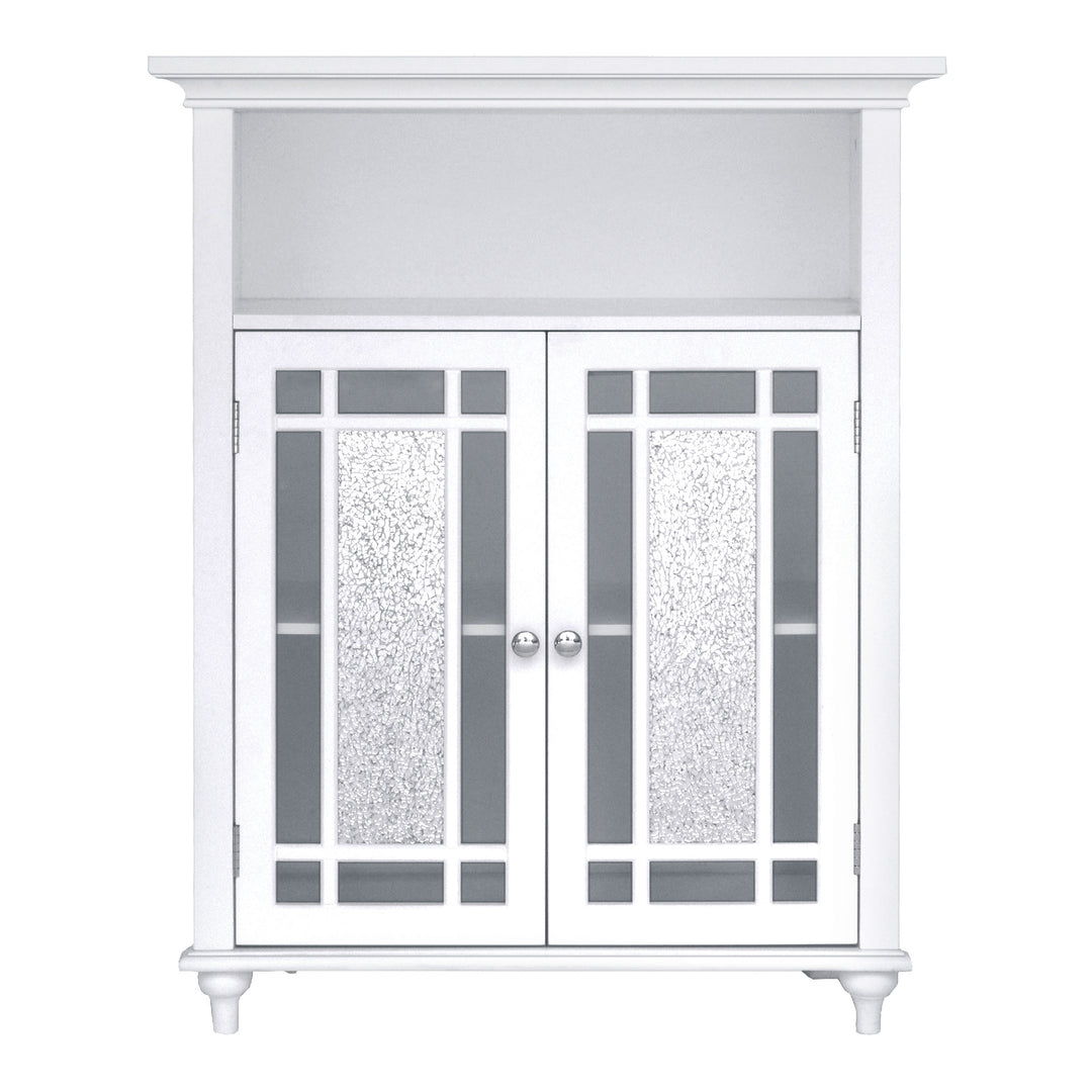 White Teamson Home Windsor Floor Cabinet with Glass Mosaic Doors