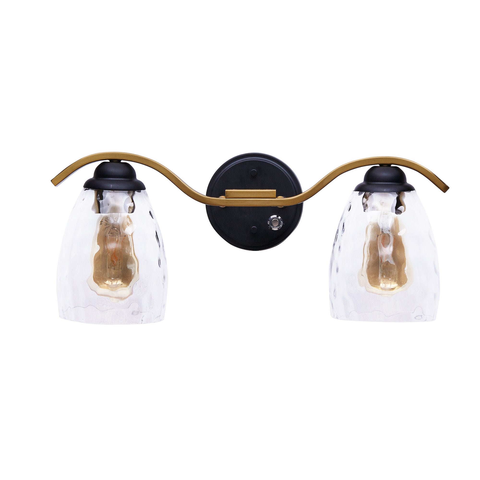 Heidi 2-Light Bathroom Vanity Wall Sconce Light with 3-Stage Touch Dimmer & Clear Hammered Glass Cloche Shades, Black/Brass