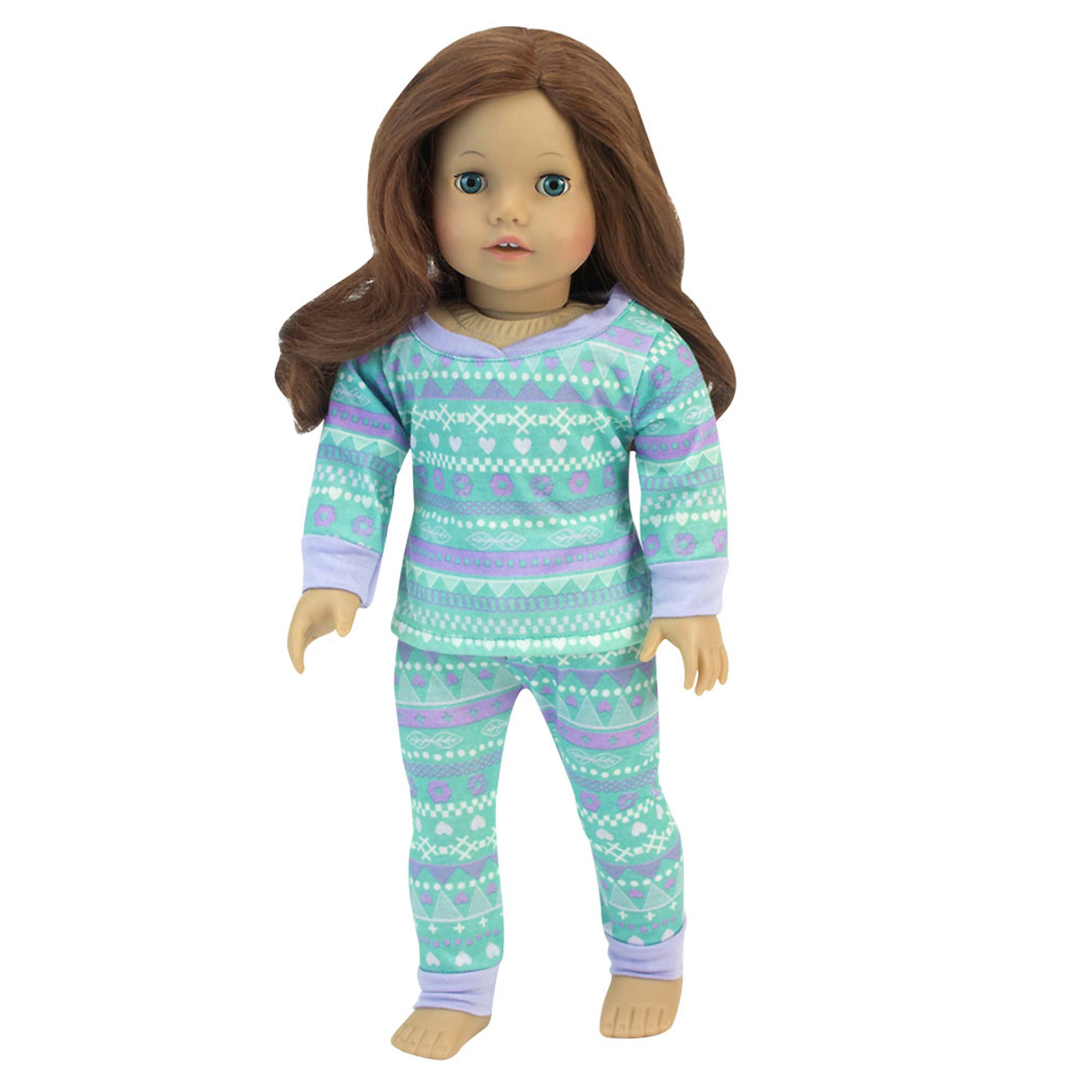 Sophia's Pattern Pajama Set with Long Sleeve and Pants for 18" Dolls, Aqua/Purple
