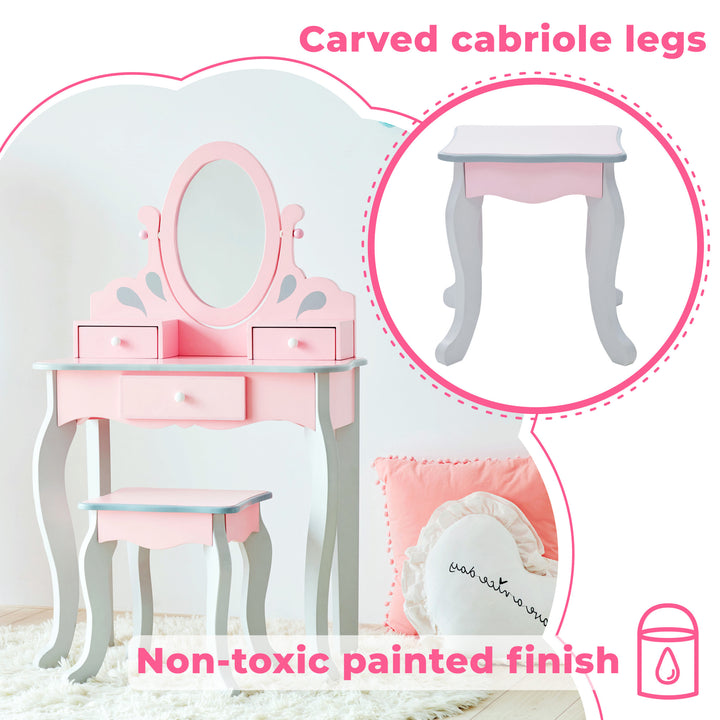 Fantasy Fields Teamson Kids Little Princess Rapunzel Vanity Playset, Pink / Gray carved cabriole legs non-toxic painted finish vanity set.