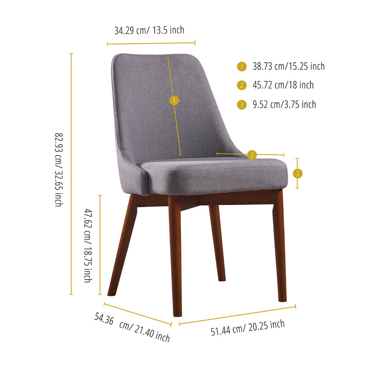 The measurements of a Teamson Home Grayson Chair Seating with a mid-century design.