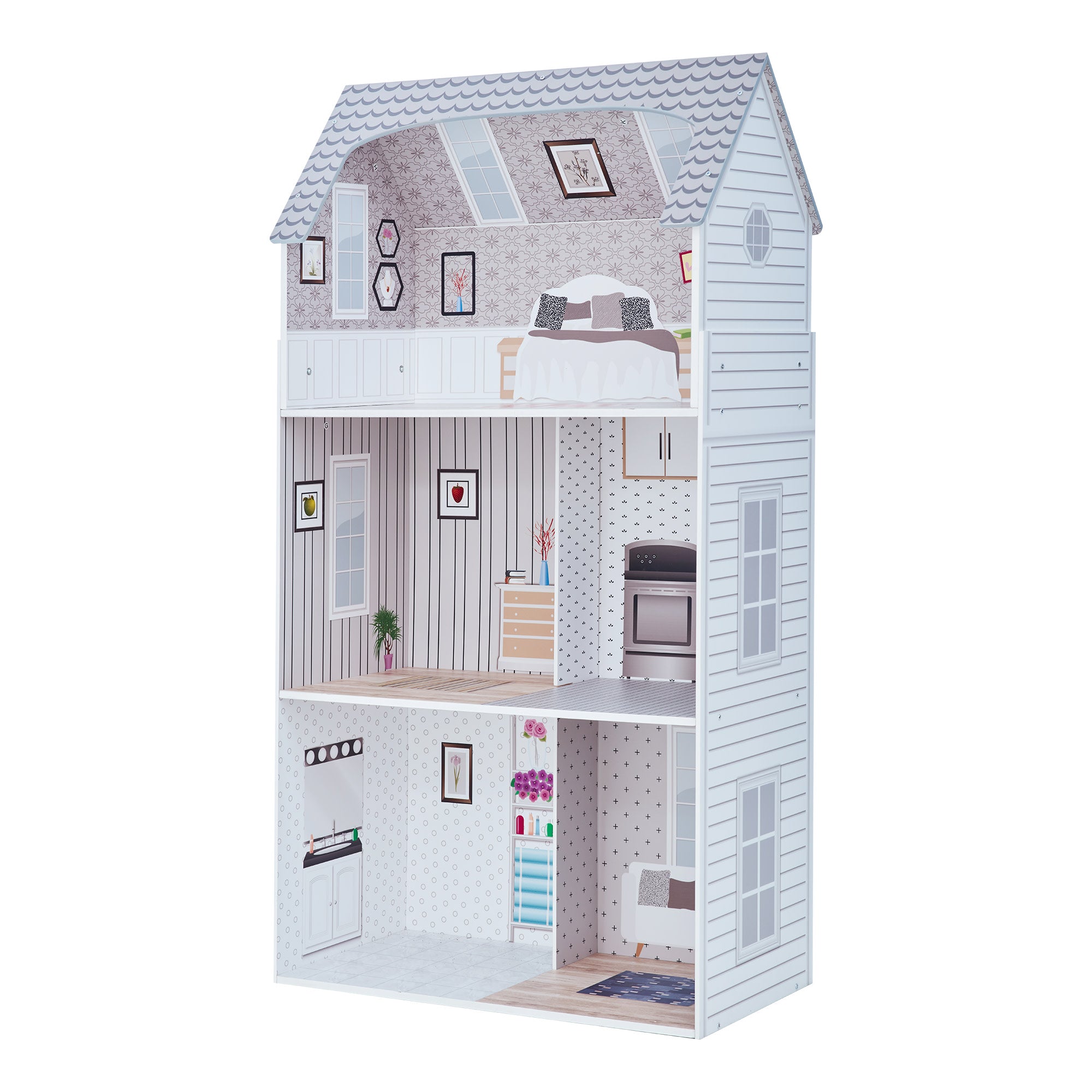 Olivia's Little World Furnished Dollhouse for 12" Dolls, White