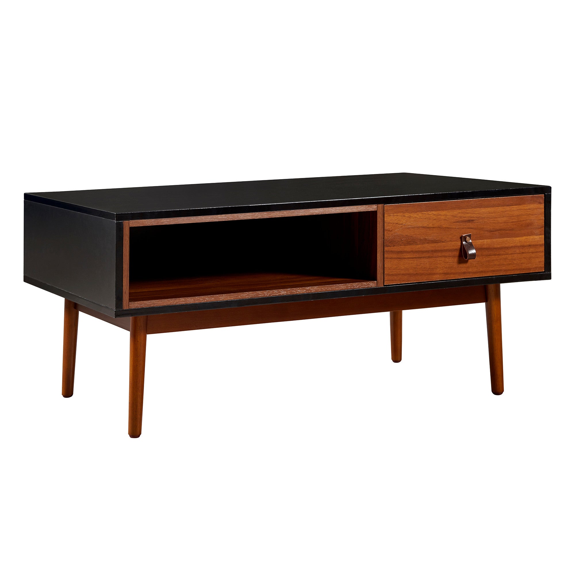 Teamson Home Reno Coffee Table with Storage Drawer, Black/Walnut