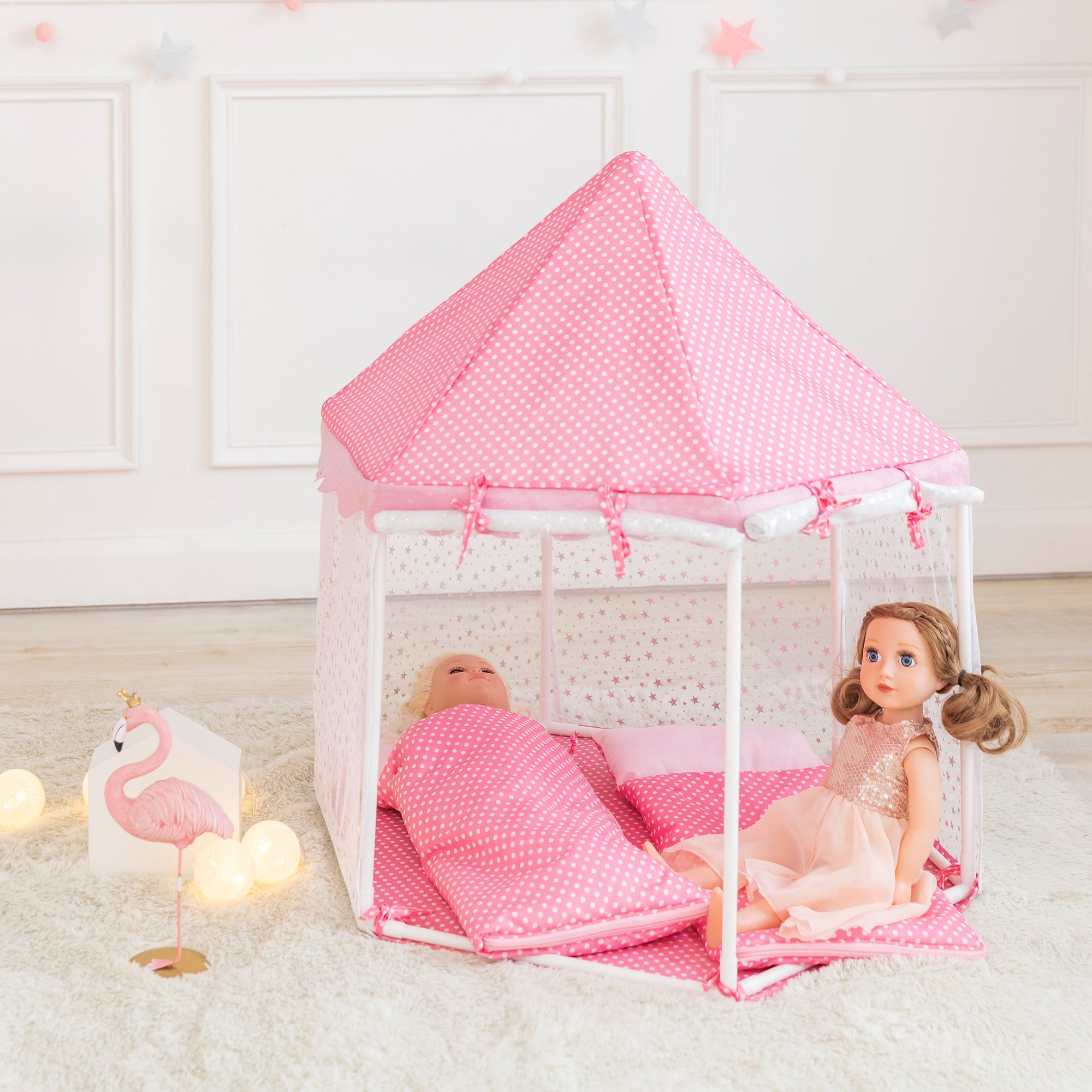 Olivia's Little World Toy Tent with 2 Sleeping Bags for 18" Dolls, White/Pink