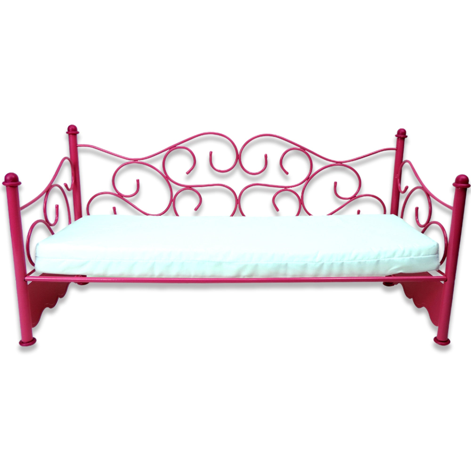 Sophia’s Adorable Wire Metalwork Scroll Daybed with Scalloped Aprons & Mattress for 18” Dolls, Hot Pink