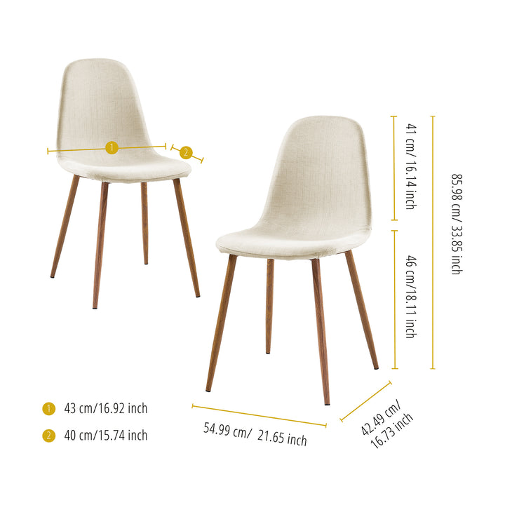 Teamson Home Minimalista Fabric Dining Chair with Wood Grain Metal Legs, Set of 2, White/Natural