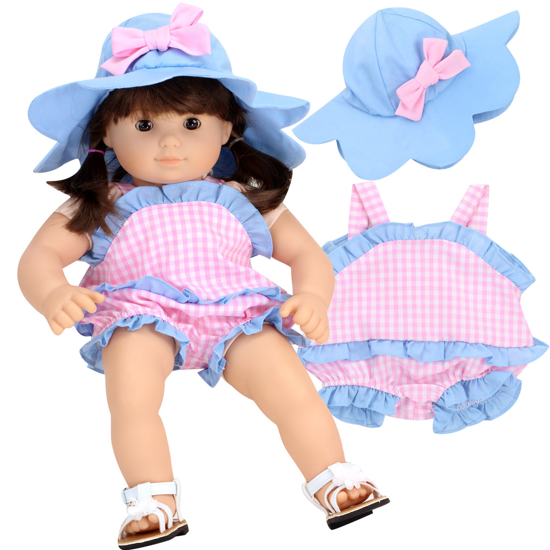 Sophia's - 15" Doll - Gingham Romper & Hat - Light Pink
