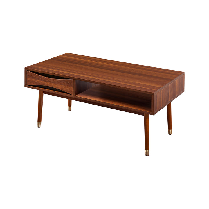 An image of a Teamson Home Dawson Modern Wooden Coffee Table with Storage, Walnut.