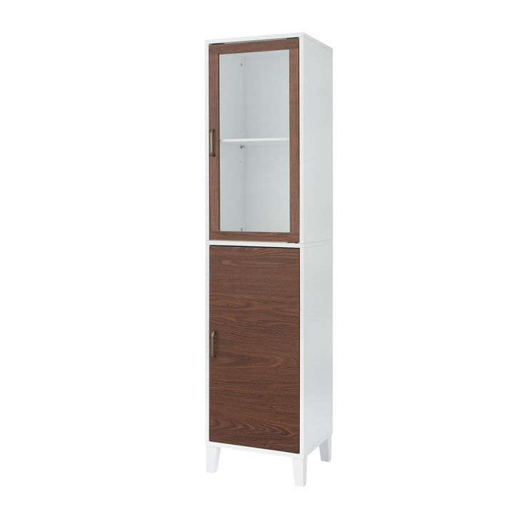 Teamson Home Tyler Modern Linen Storage Cabinet with Two Doors, Walnut/White