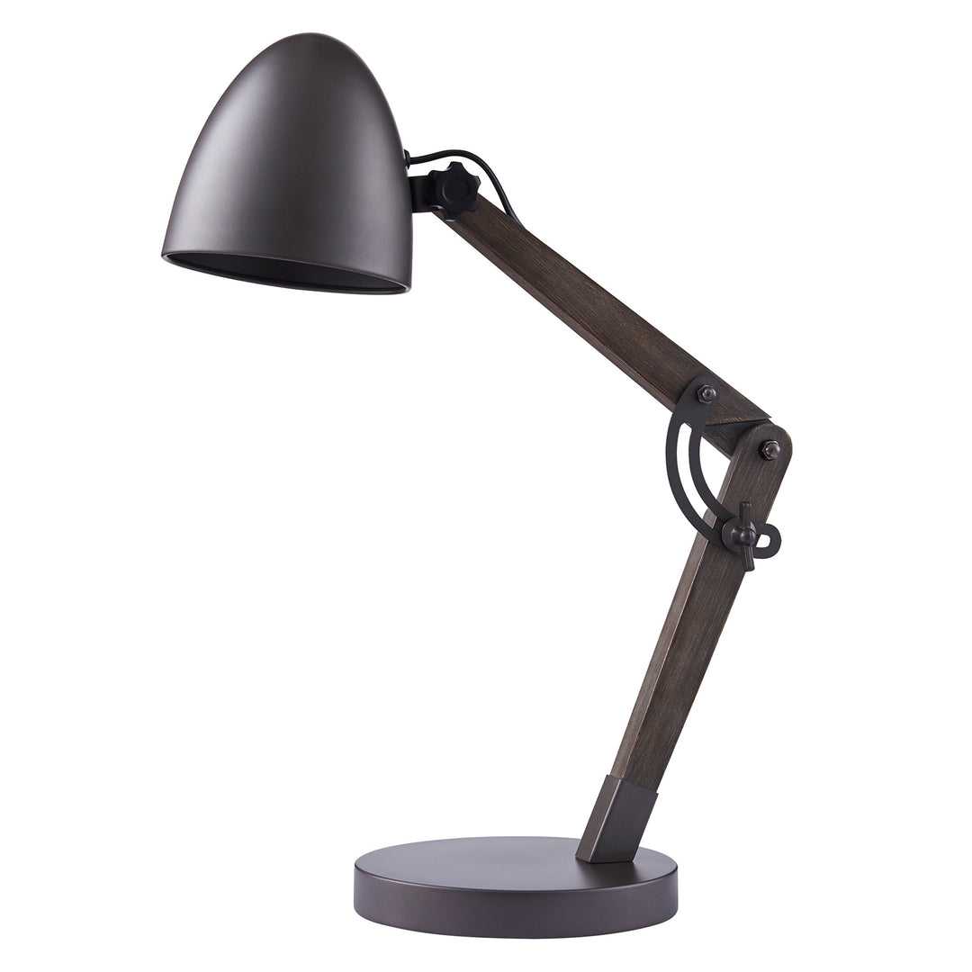 A Teamson Home Lexi Modern Reading Table Lamp with Black Shade and Brushed Steel Finish.