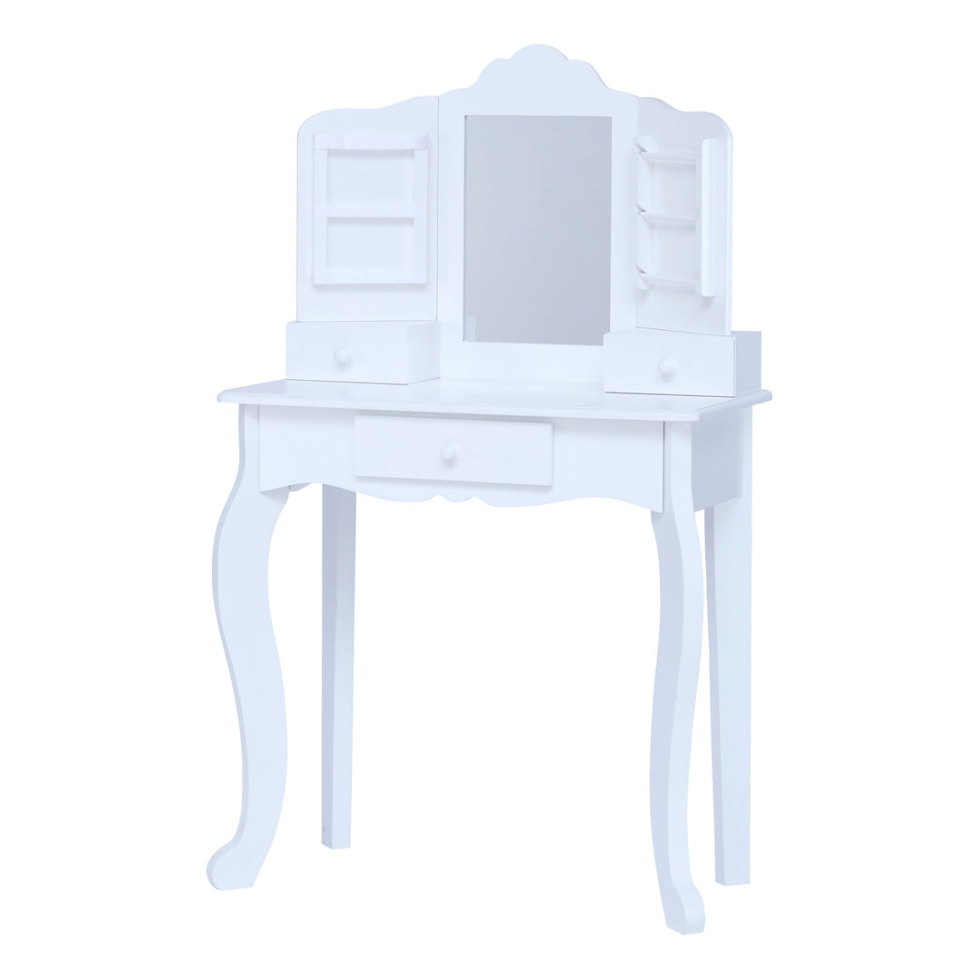 A Fantasy Fields Little Princess Anna Vanity Set with Mirror, Drawers, Jewelry Storage, and Stool, White