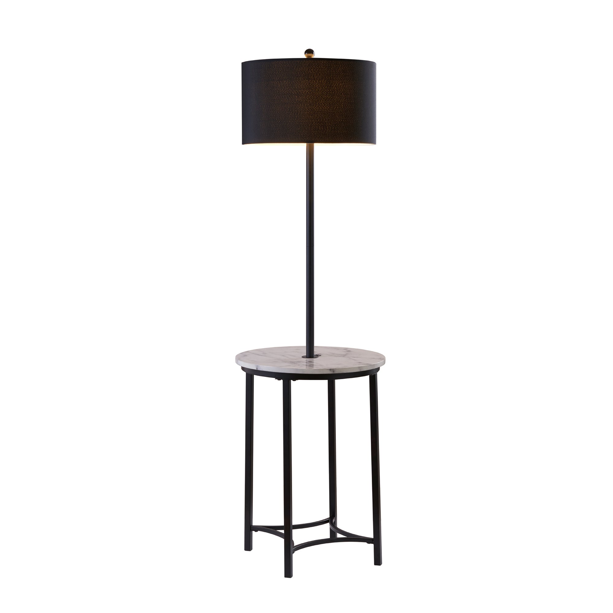 Teamson Home Shenna Floor Lamp with Faux Marble Tray Table and Built-In USB Port, Black