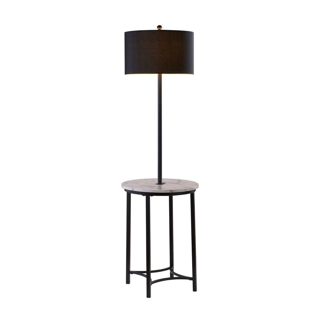Teamson Home Shenna Floor Lamp with Faux White Marble Tray Table, Black