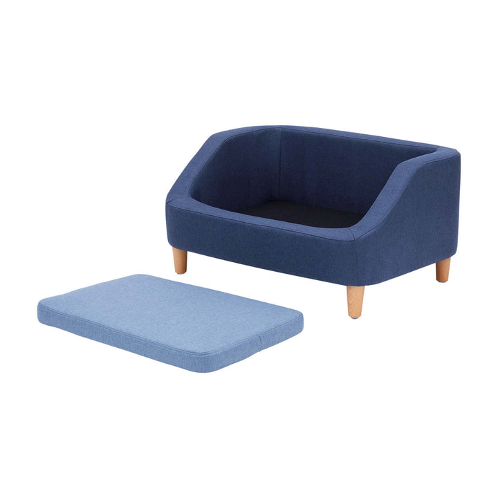 Teamson Pets Bennett Linen Sofa Dog Bed for Cats & Small or Medium Dogs, NavyThe Bennett Linen Sofa Pet Bed in Navy/Light Blue with the cushioned removed.