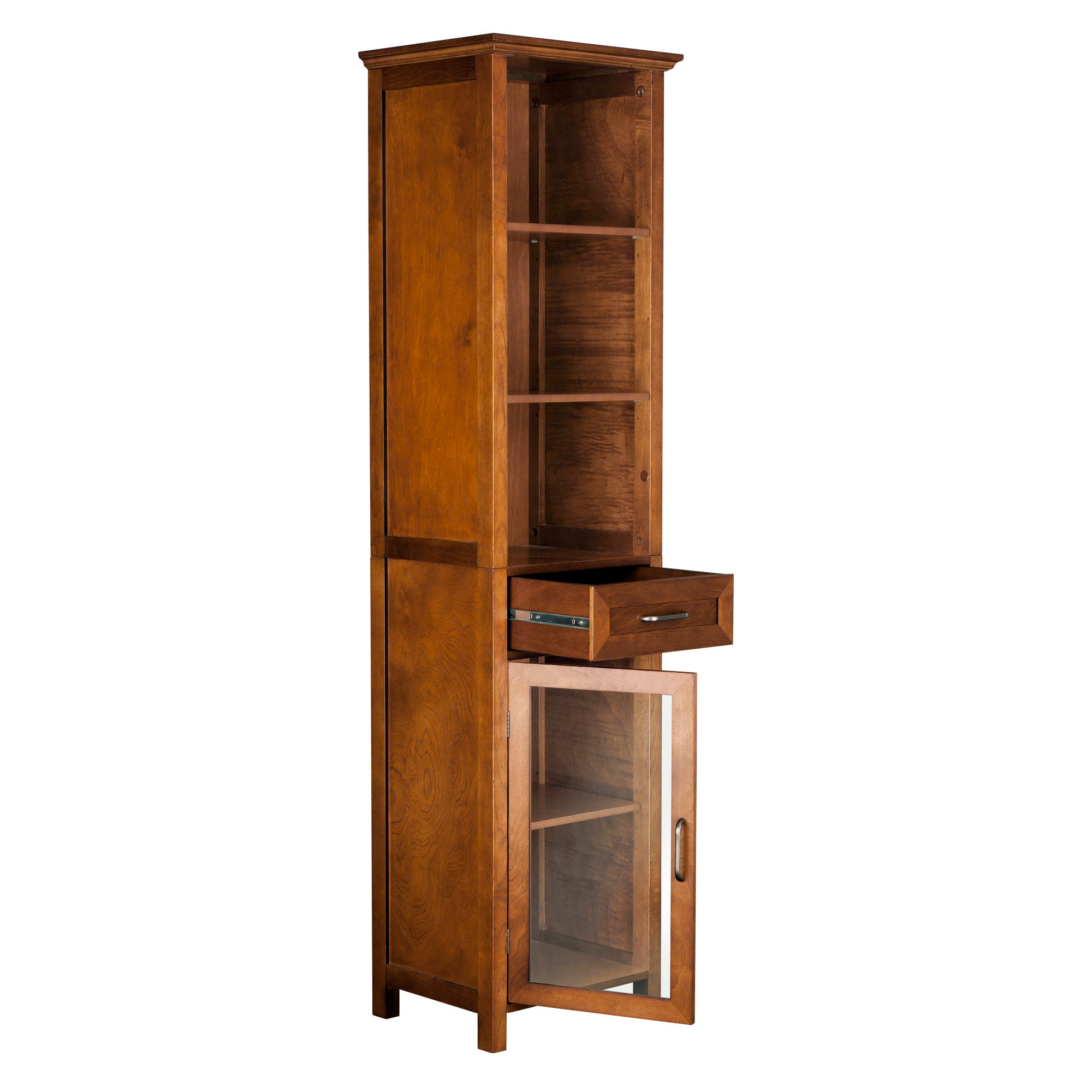 Teamson Home Oil Oak Finish Bathroom Linen Storage Cabinet with 1 Drawer and 3 Open Shelves, Brown