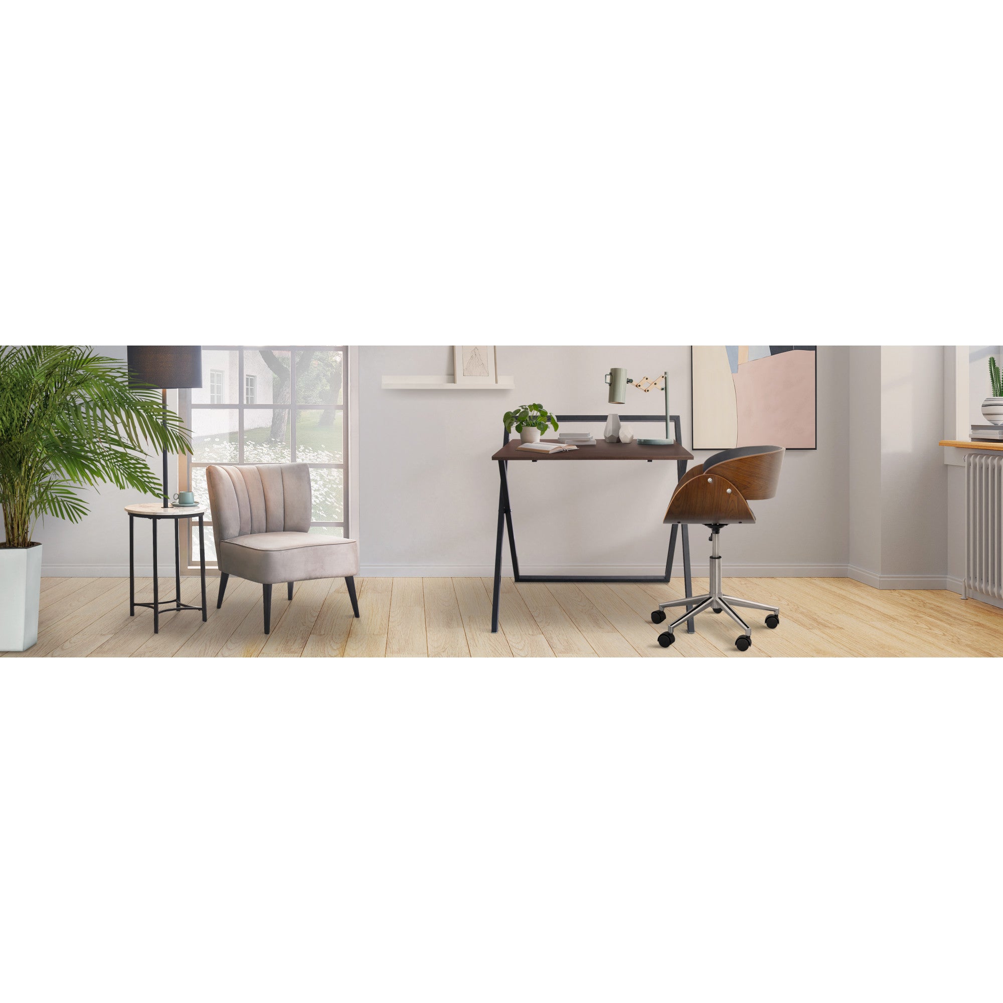 Teamson Home 22" Folding Wooden Home Office Computer Desk with Metal Base, Natural/Black