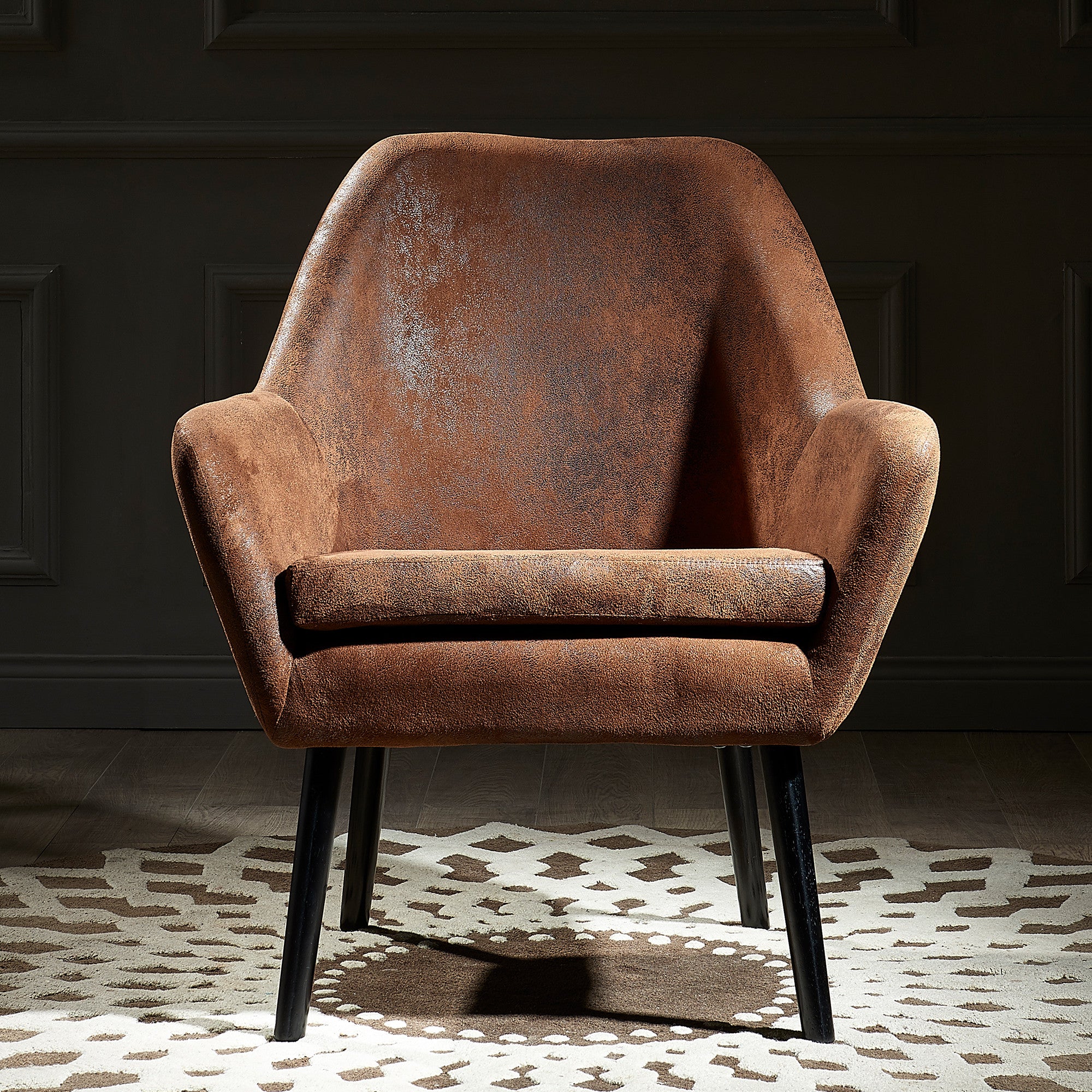 Teamson Home Divano Armchair with Aged Fabric and Solid Wood Legs, Brown