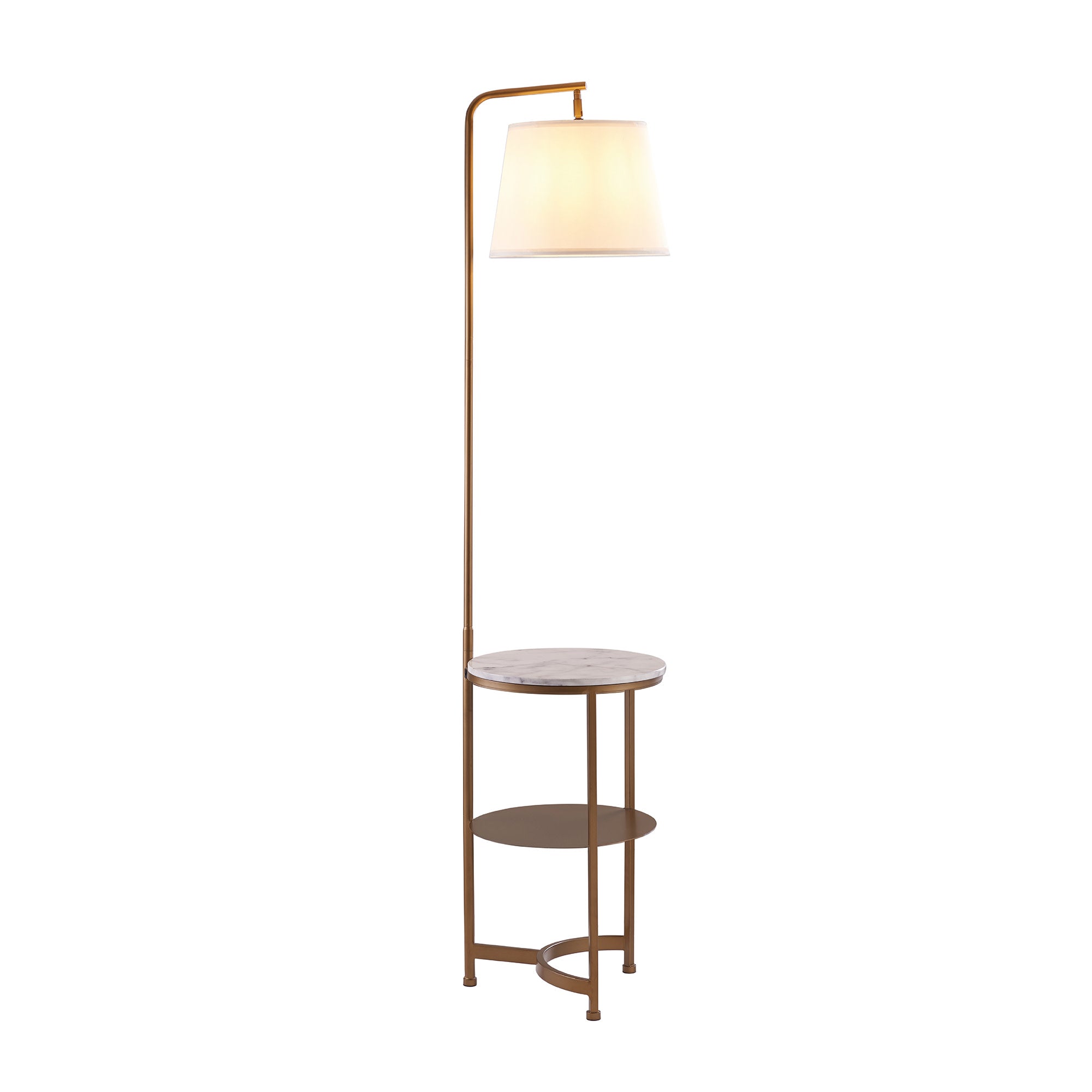 Teamson Home Lilah Floor Lamp with Faux Marble Tray Table and Built-In USB Port, White/Brass