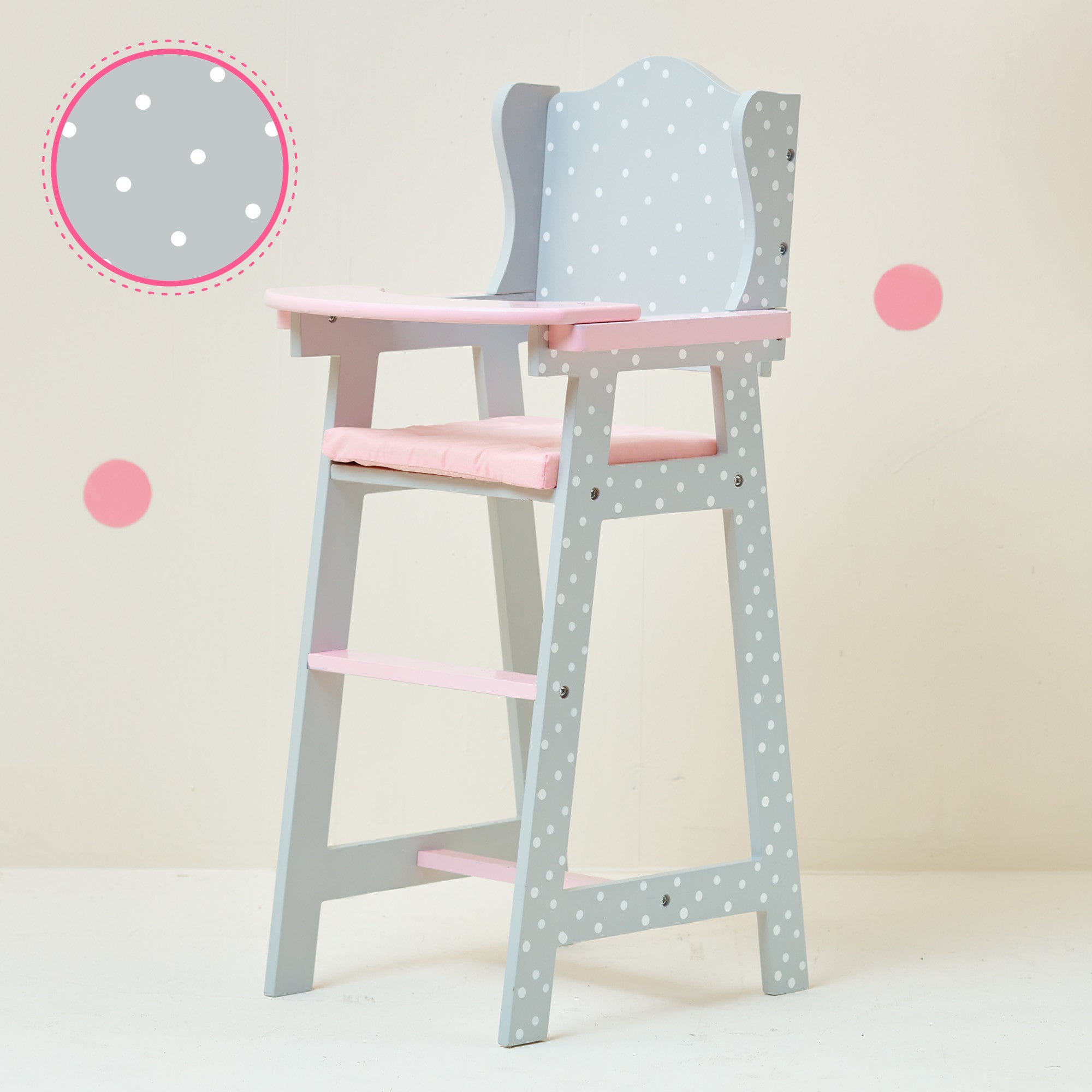 Olivia's Little World Polka Dots Princess Kids Baby Doll High Chair, Gray