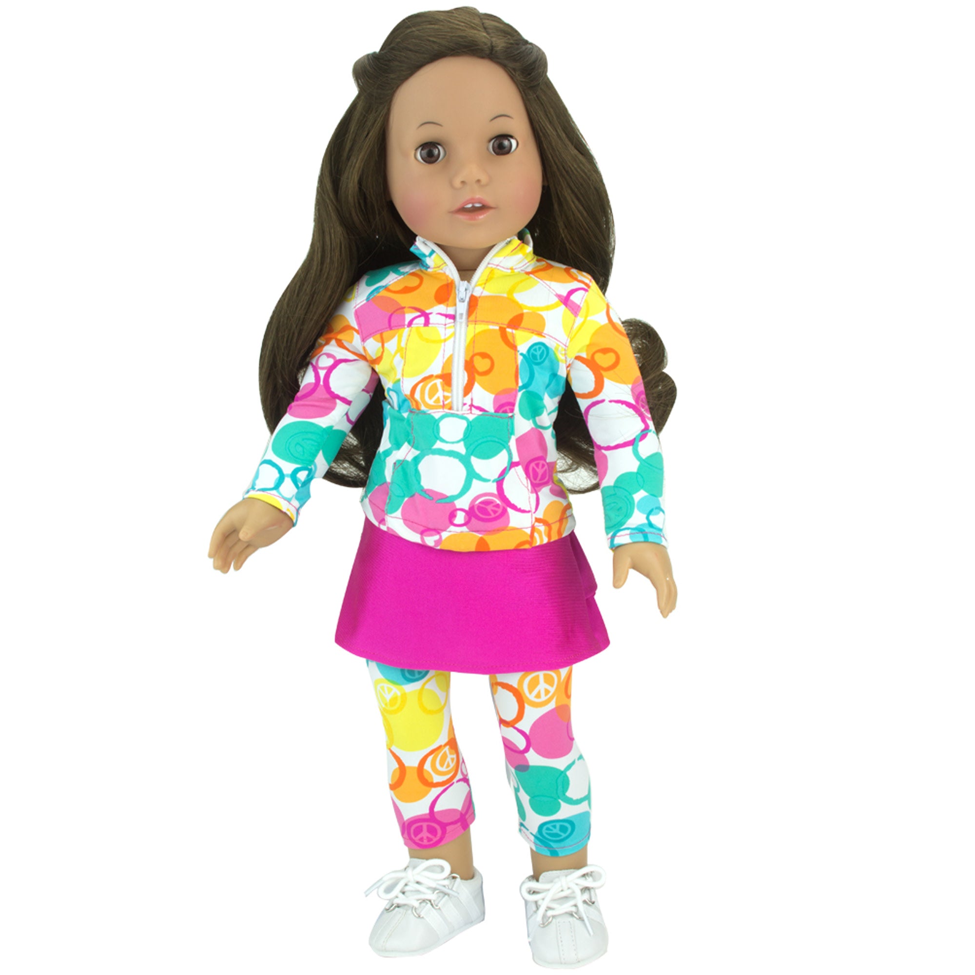 Sophia’s Two-Piece Complete Athletic Outfit with Leggings, Attached Ruffle Skirt, & 1/2 Zip-Up Long-Sleeve Shirt for 18” Dolls, Pink