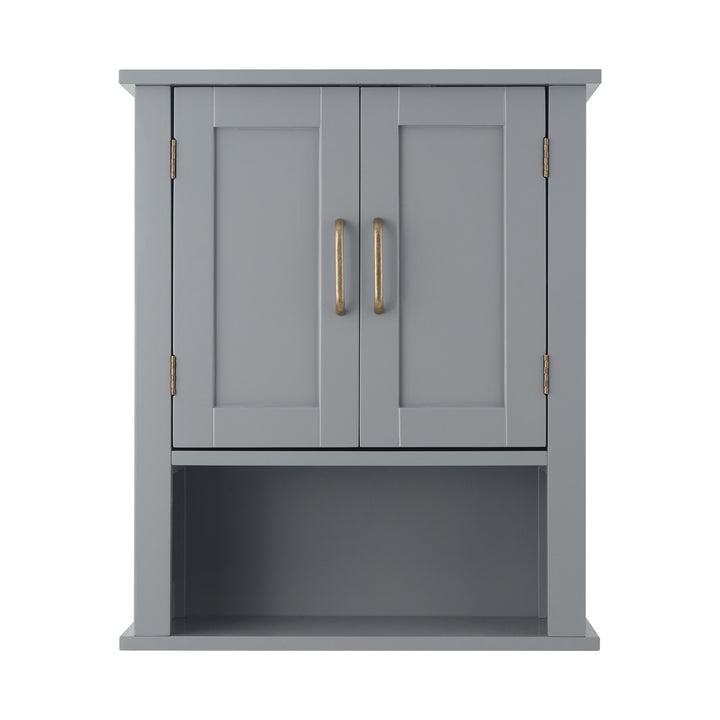 Teamson Home Gray Mercer Removable Cabinet with an open shelf and brass pull handles