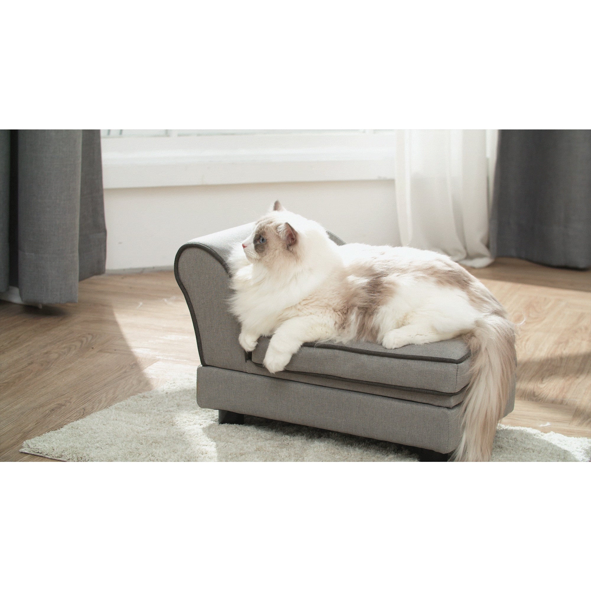 Teamson Pets Ivan Chaise Lounge Dog Bed with Storage for Cats and Small Dogs, Gray