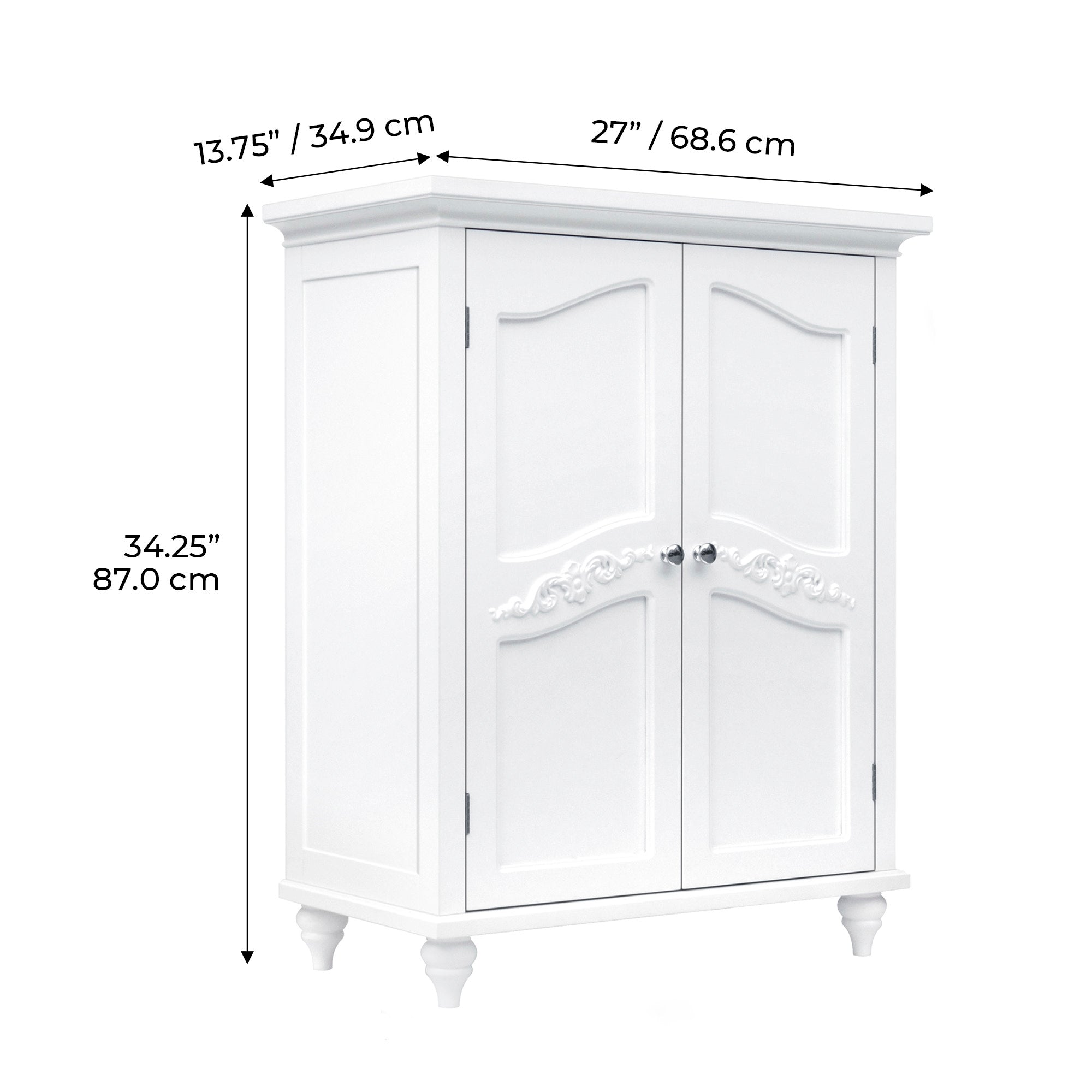 Teamson Home Versailles Wooden Floor Cabinet with 2 Shelves, White