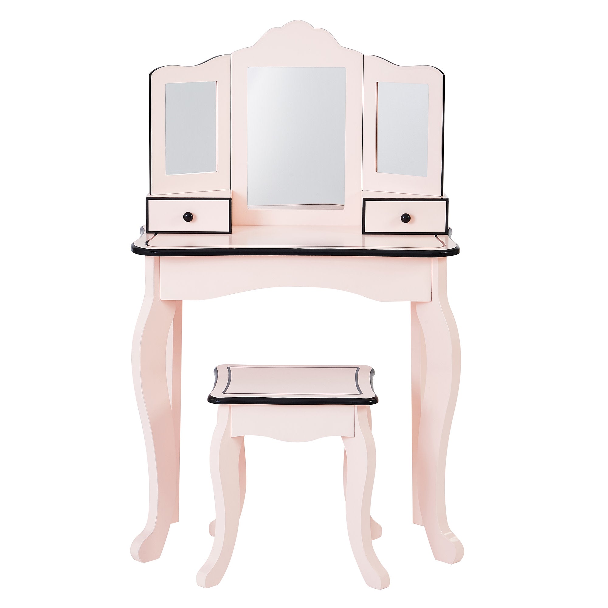 Fantasy Fields Kids Little Lady Adriana Vanity Set with Tri-Fold Mirror and Chair, Pink/Black