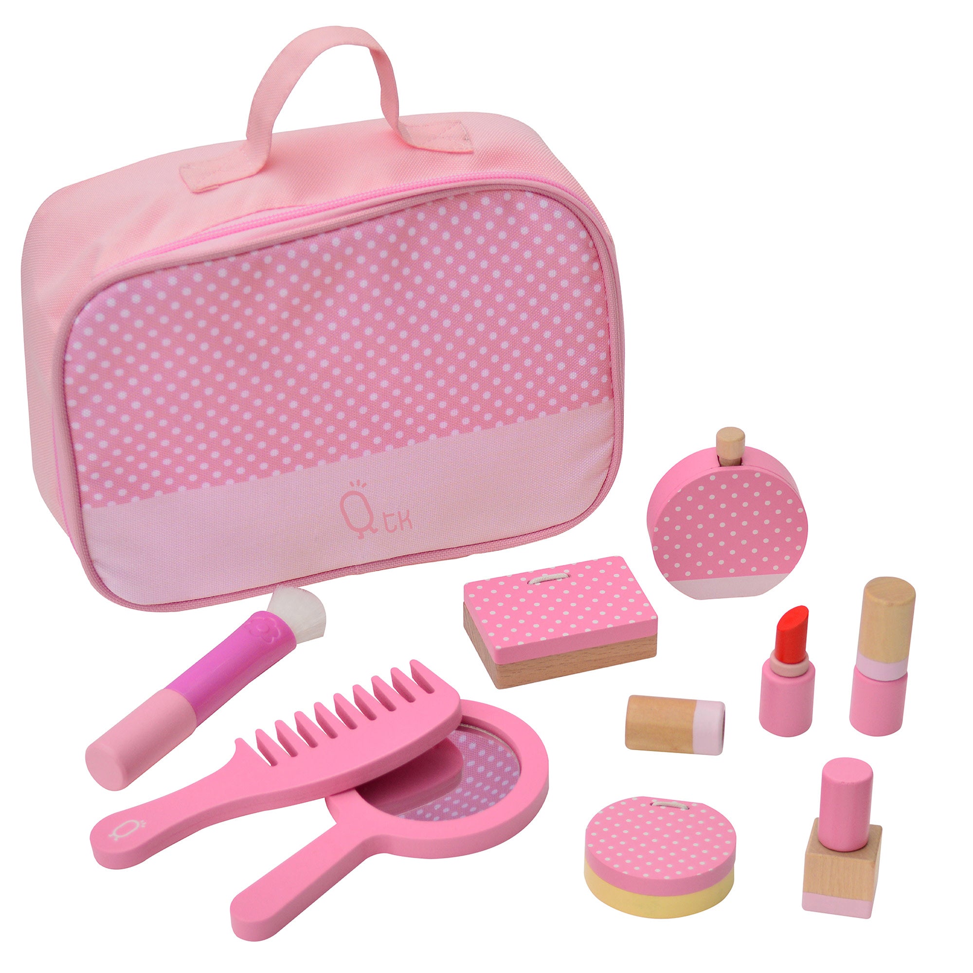 Teamson Kids Fashion Polka Dot Print Chloe Wooden Vanity Accessories Makeup Kit, Pink