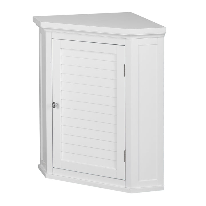 Teamson Home White Glancy Corner Wall Cabinet with Louvered Door