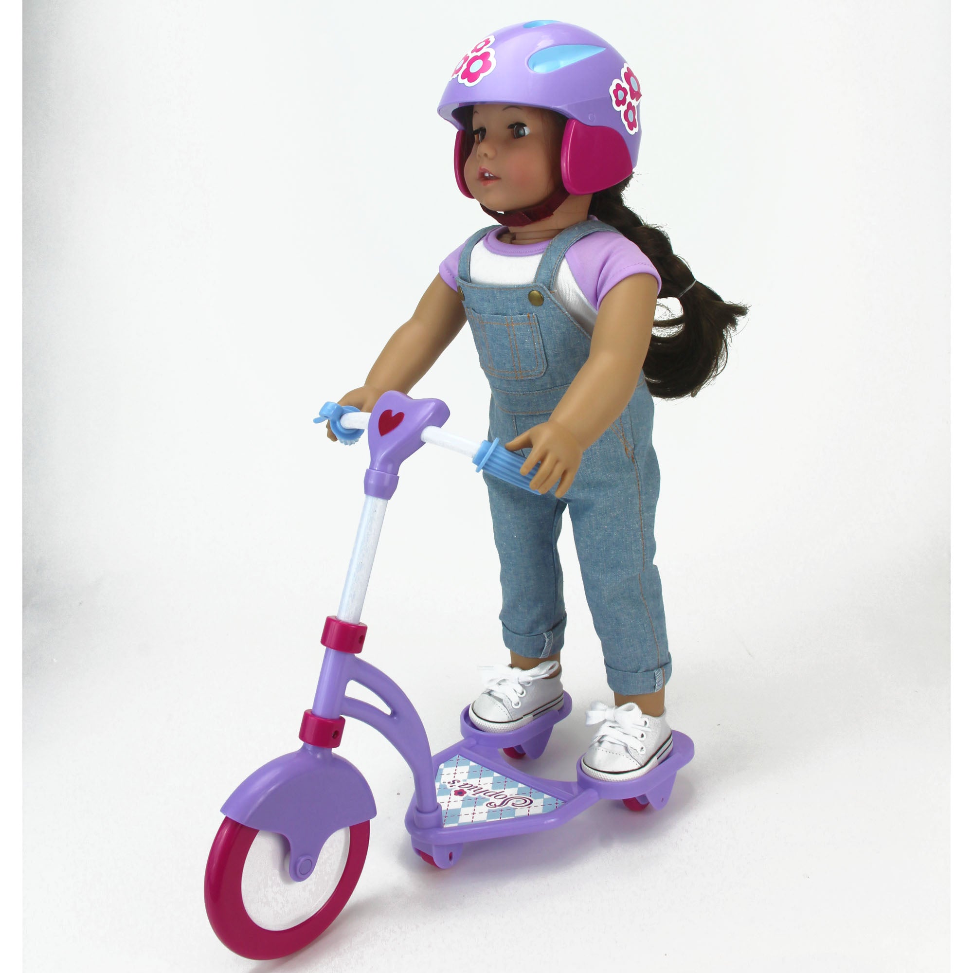 Sophia's - 18" Doll - Mini Scooter & Helmet Set - Blue, Lavender and Hot Pink