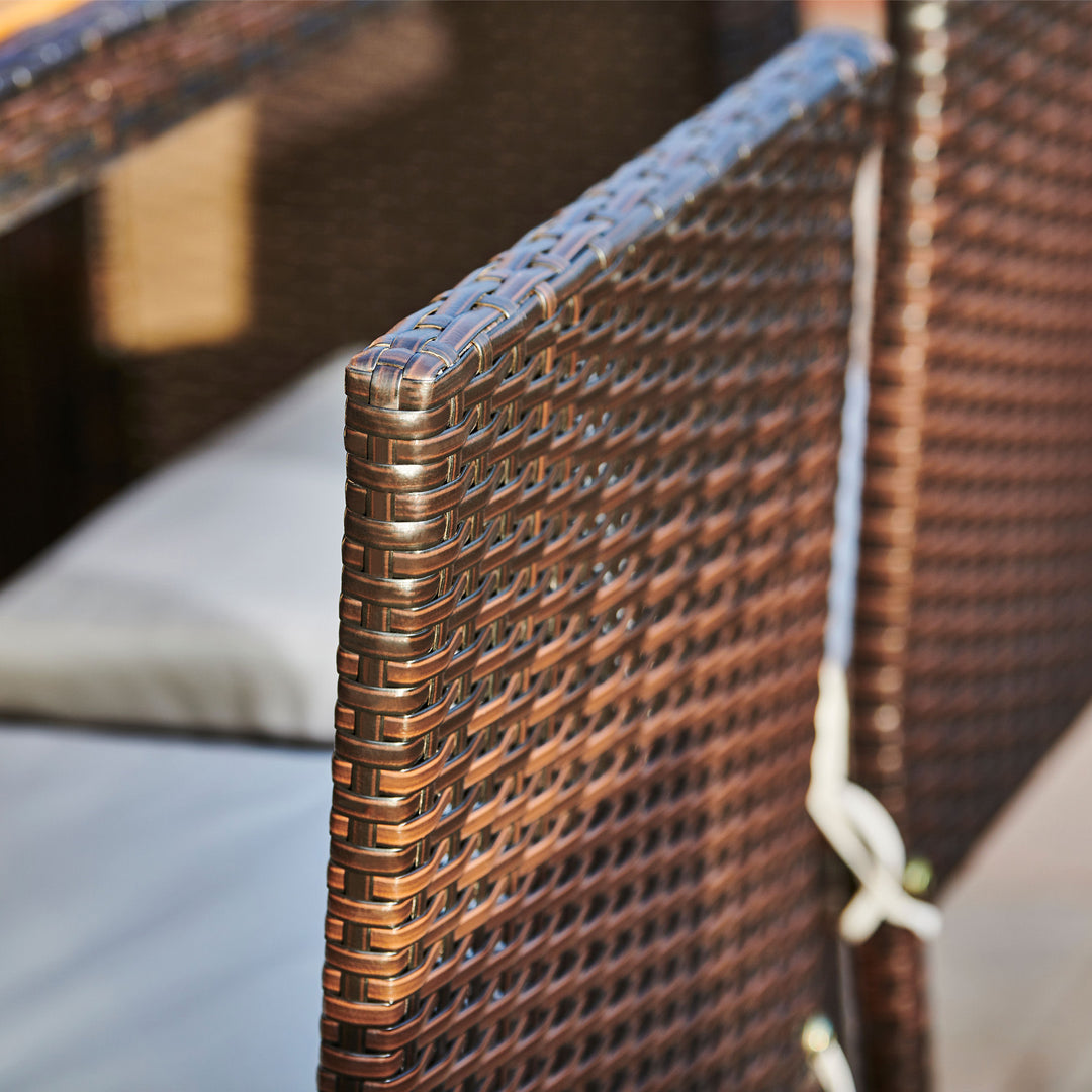 A close-up of the PE Rattan chairback