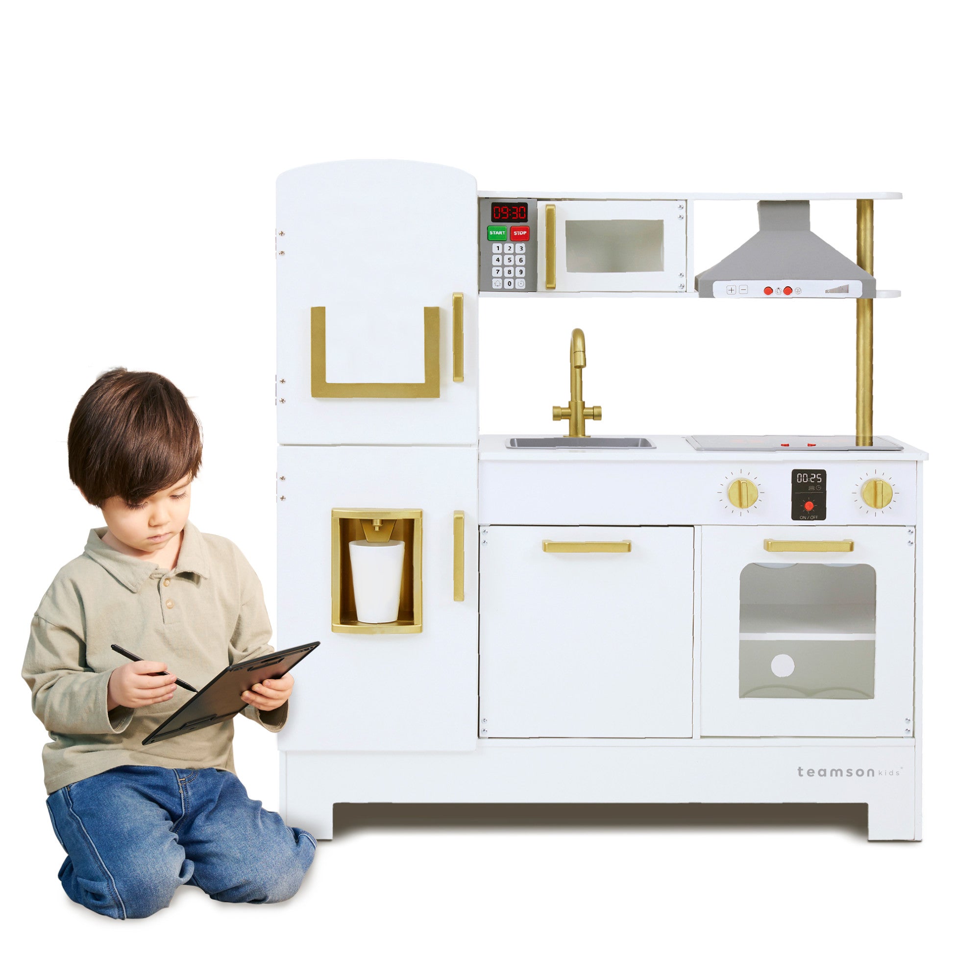 Teamson Kids All-in-One Little Chef Munich Play Kitchen with Lights and Sound Effects, White