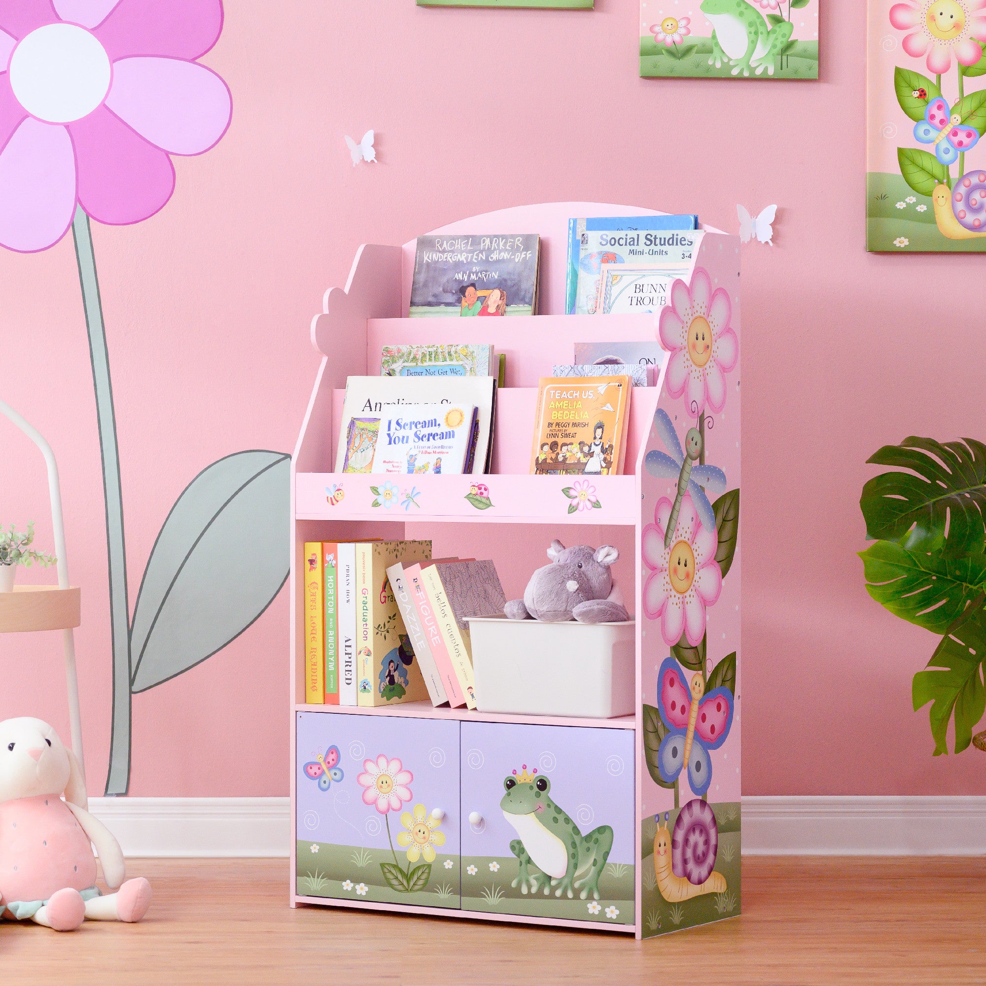 Fantasy Fields Magic Garden Kids 3-Tier Wooden Bookshelf with Storage, Multicolor