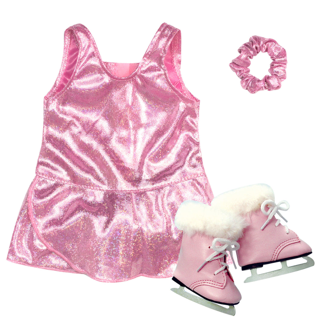 Sophia's Figure Skater Dress, Hair Scrunchie and Ice Skates for 18" Dolls, Pink