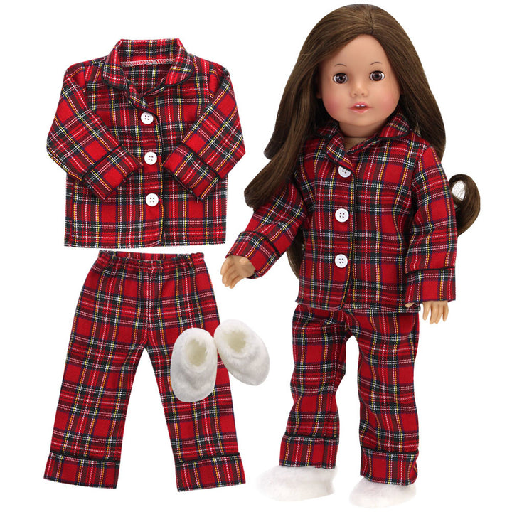 Sophia's - 18" Doll - Flannel Pajama & Slippers Set - Red