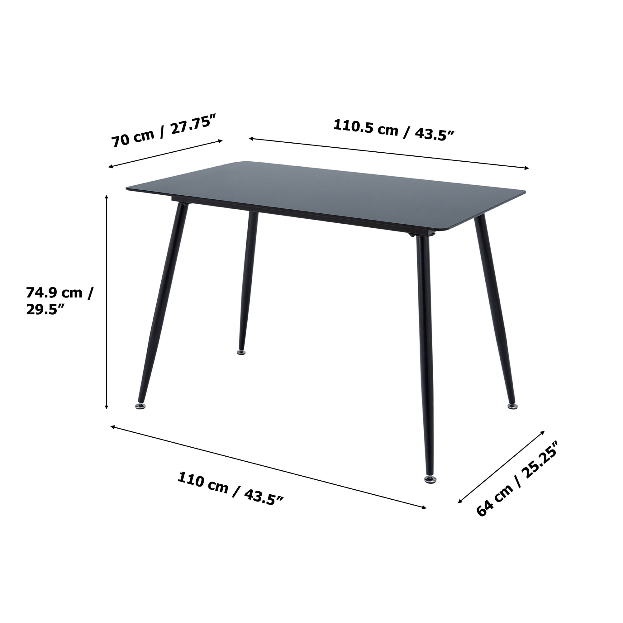 Teamson Home Julianna 43 Inch Reflective Glass Dining Table Seats Up to 4, Black