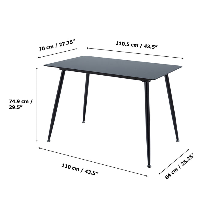 Dimensions in inches and centimeters of a Teamson Home Julianna Reflective Glass Dining Table, Black