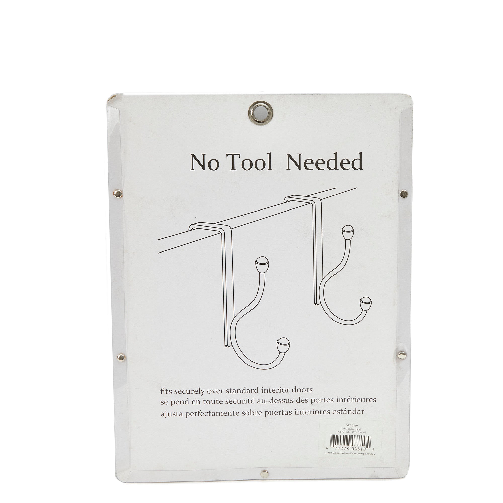 Teamson Home Set of 2 Over-the-Door Hangers with 2 Blue Acrylic Jewel Hooks, Chrome