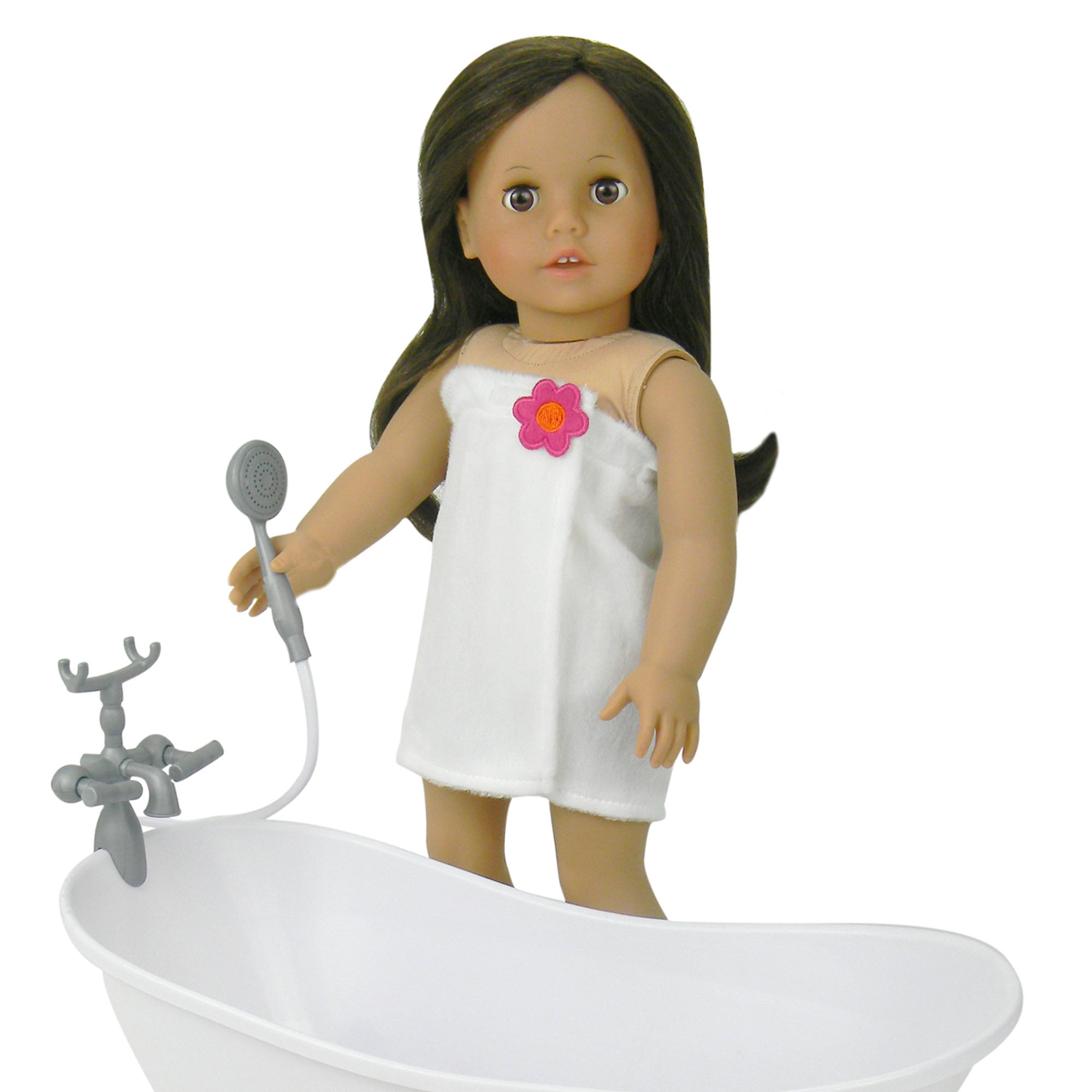 Sophia's 4 Piece Bath time Set Includes Towel Wrap, Shower Cap, Sponge & Hairbrush for 18" Dolls, White