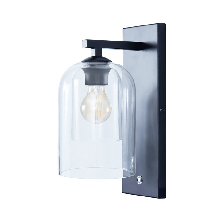 Teamson Home Matte Black Wall Sconce with Double Glass Shade from a side view