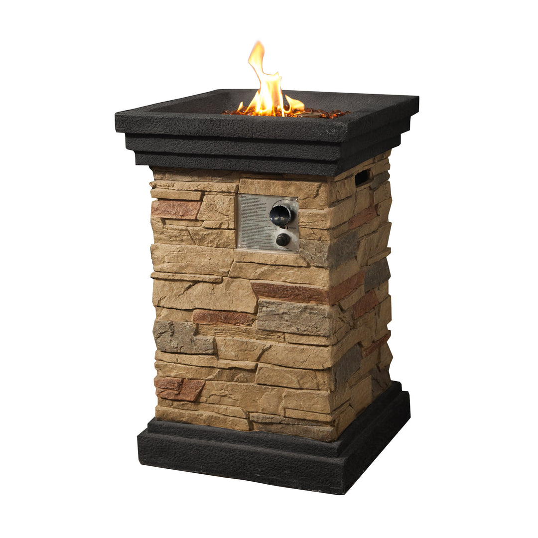 Teamson Home 20" Outdoor Square Faux Slate Propane Gas Fire Pit