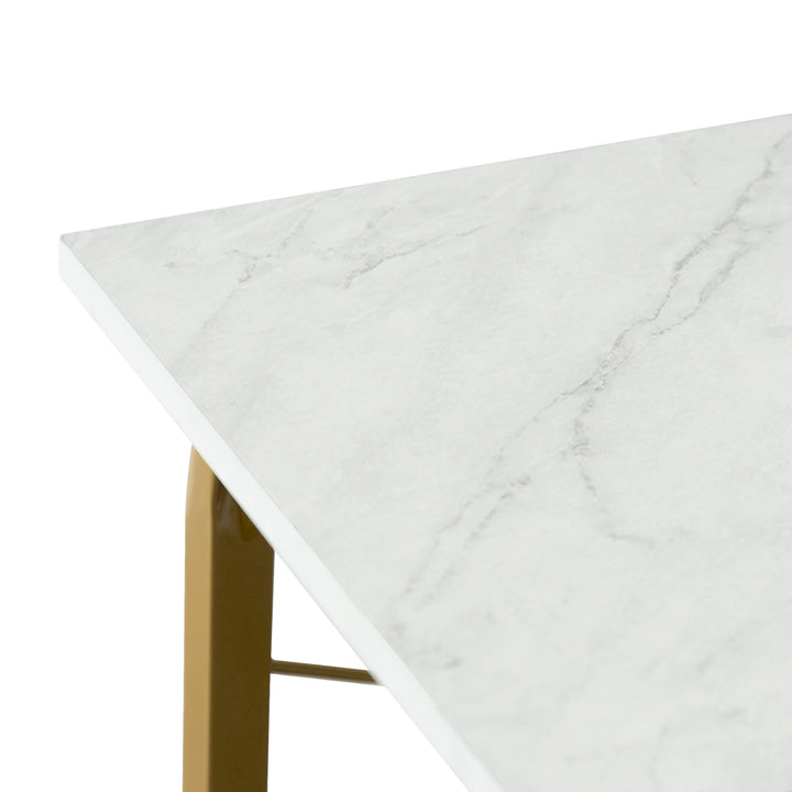 Close-up of the faux marble desktop