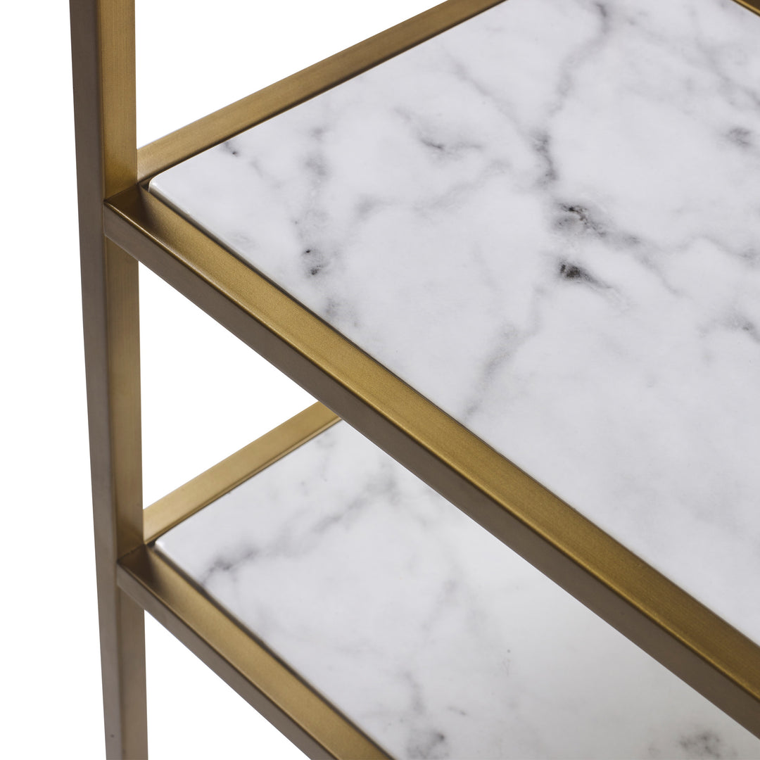A close-up of the golden framework and faux marble surfaces.