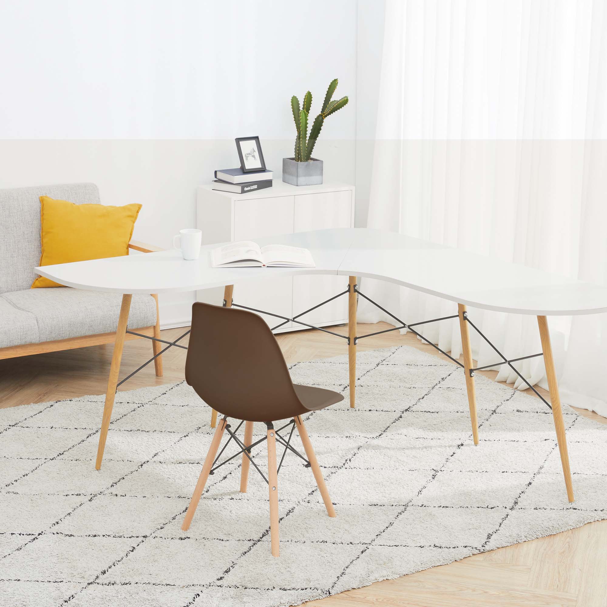 Teamson Home Allan Plastic Side Dining Chair with Wooden Legs Set of 2, Brown