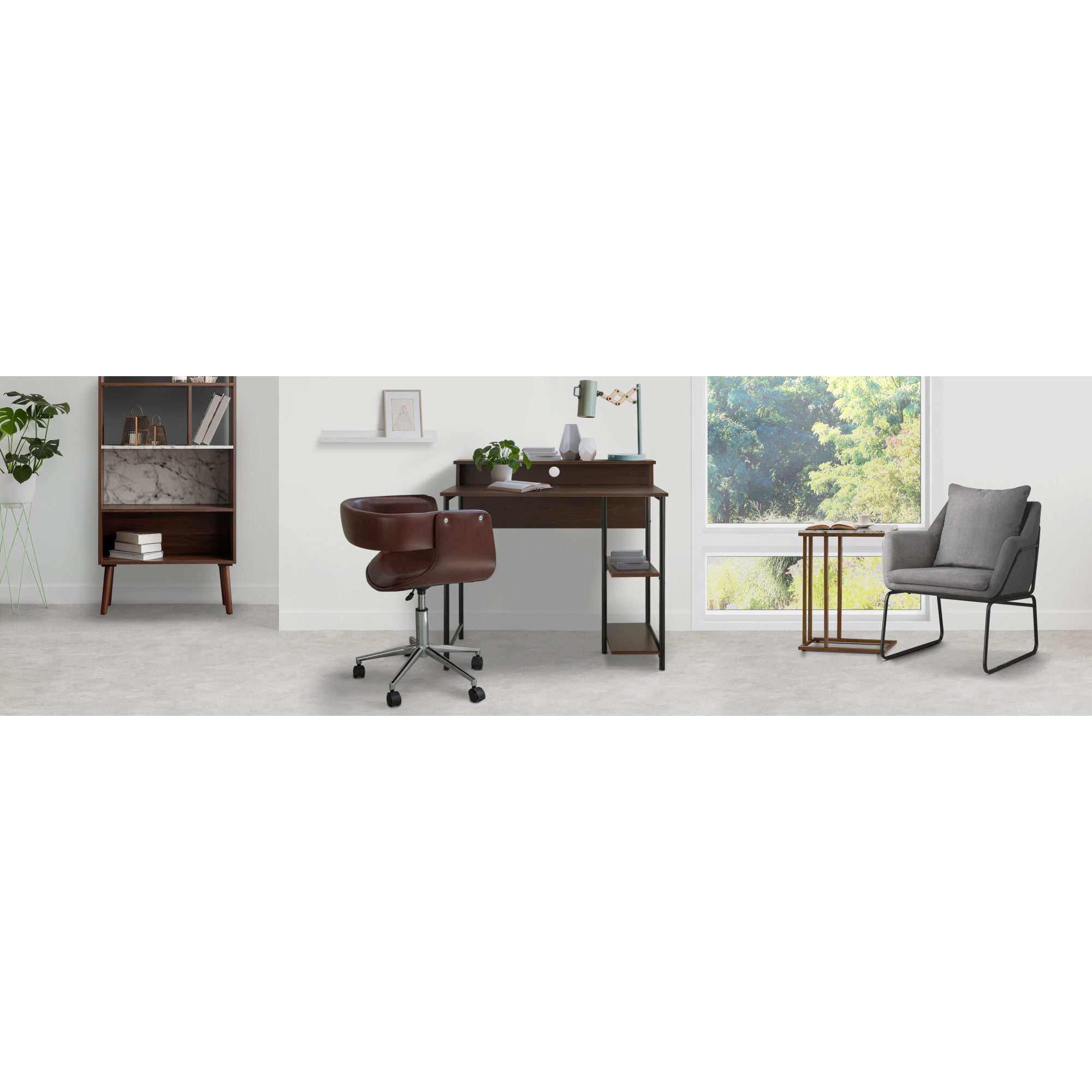 Teamson Home Modern PU Leather Office Chair with Adjustable Ergonomic Seat, Swivel Base, Brown/Chrome