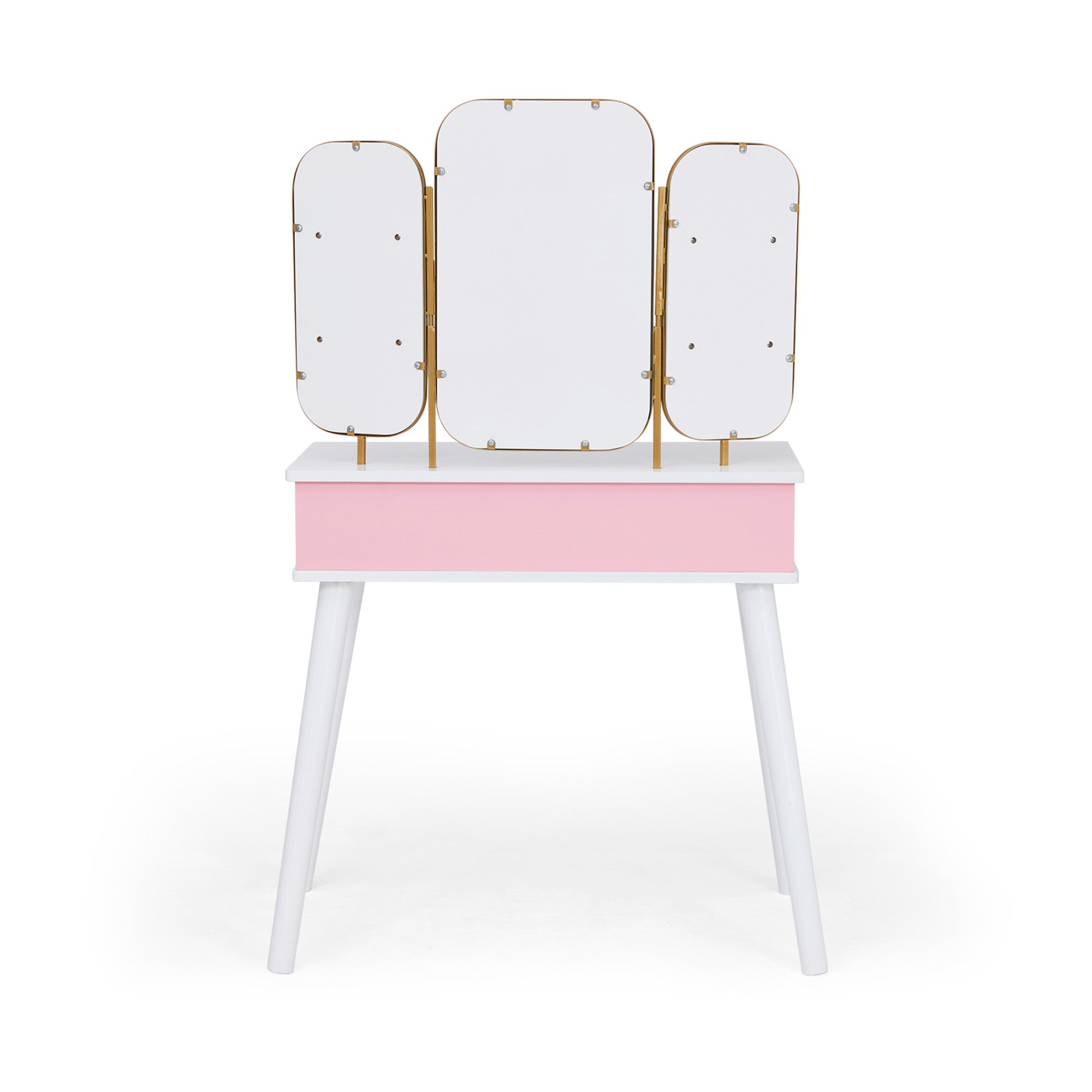 Fantasy Fields Little Lady Izabel Medium Floral Play Vanity Set with Matching Stool & Removable Faux Fur Cover, Floral Printed Panels, & Storage Drawer, White/Pink