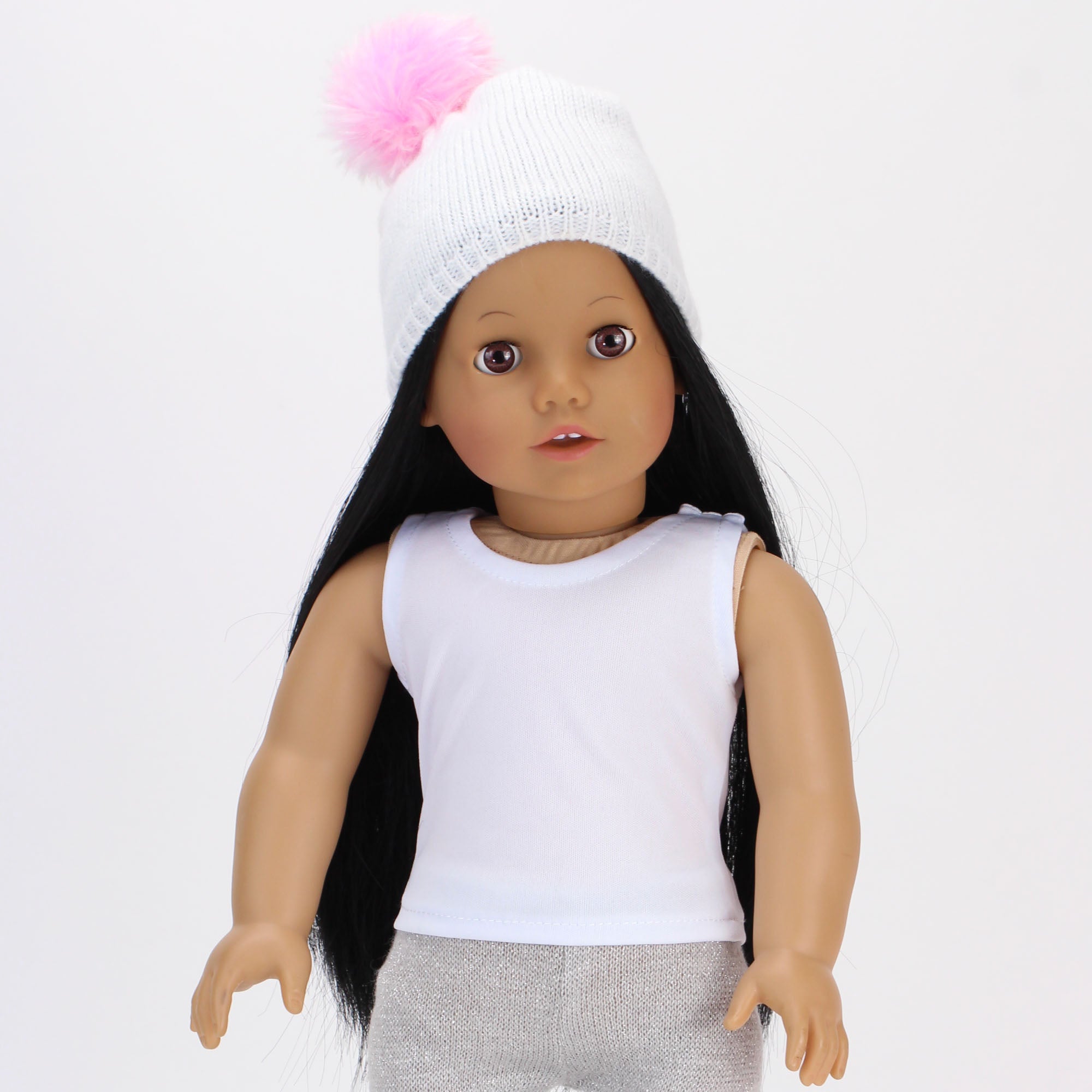 Sophia's Shaggy Coat, Winter Hat, Leggings and Boots for 18" Dolls, Pink/Gray/Black