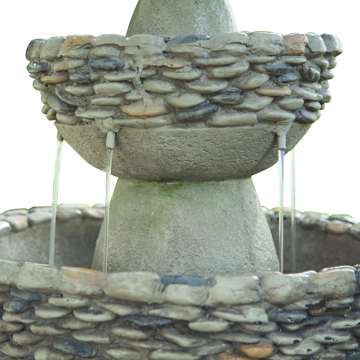 Teamson Home Outdoor Stone-Look 3-Tier Pedestal Floor Fountain, Gray with water streaming from upper tier to lower basin