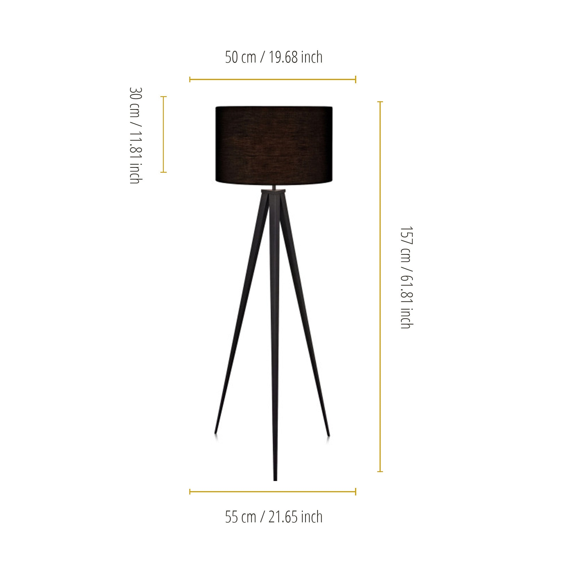Teamson Home Romanza 60" Postmodern Tripod Floor Lamp with Drum Shade, Matte Black